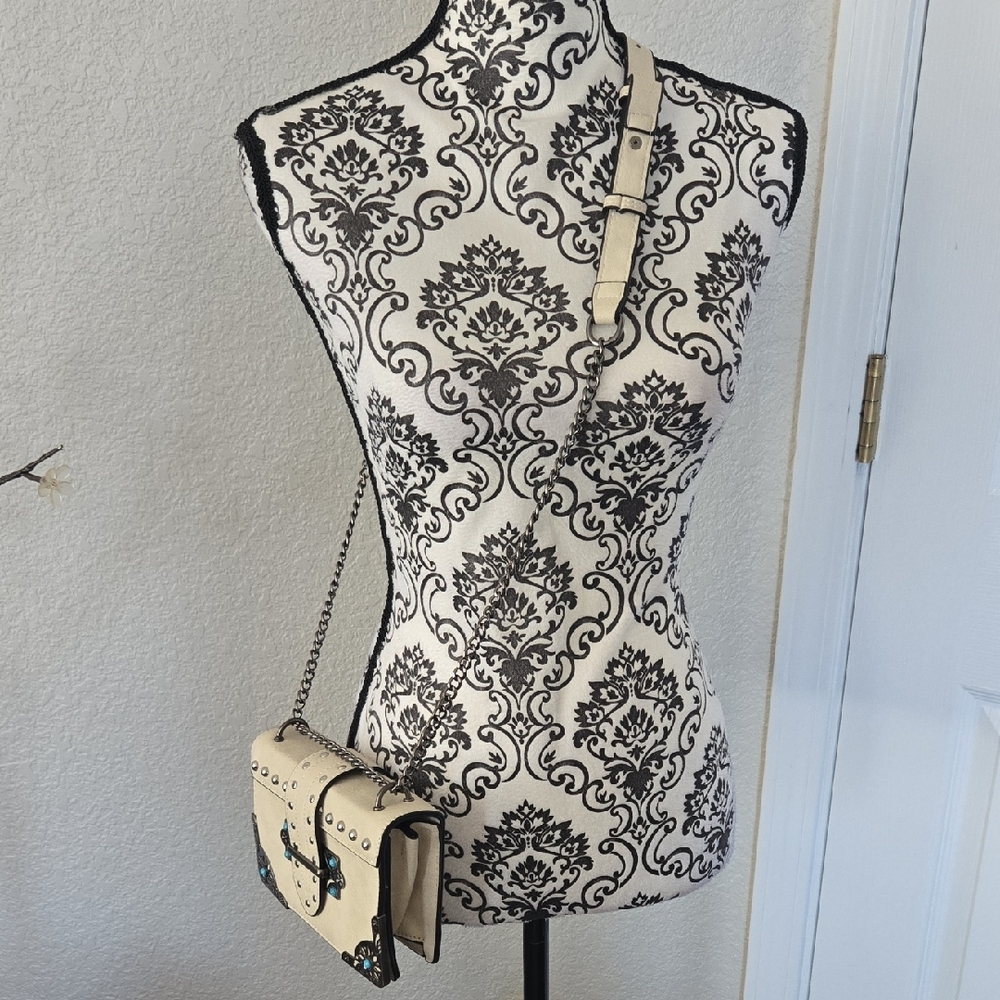 VENUS Cream Crossbody Bag with Turquoise Accents - Picture 2 of 15